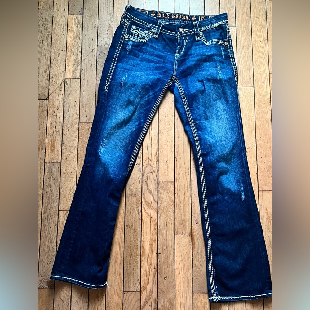 Rock Revival Women's 27 Serena Easy Boot Blue Denim Jeans Pants buckle